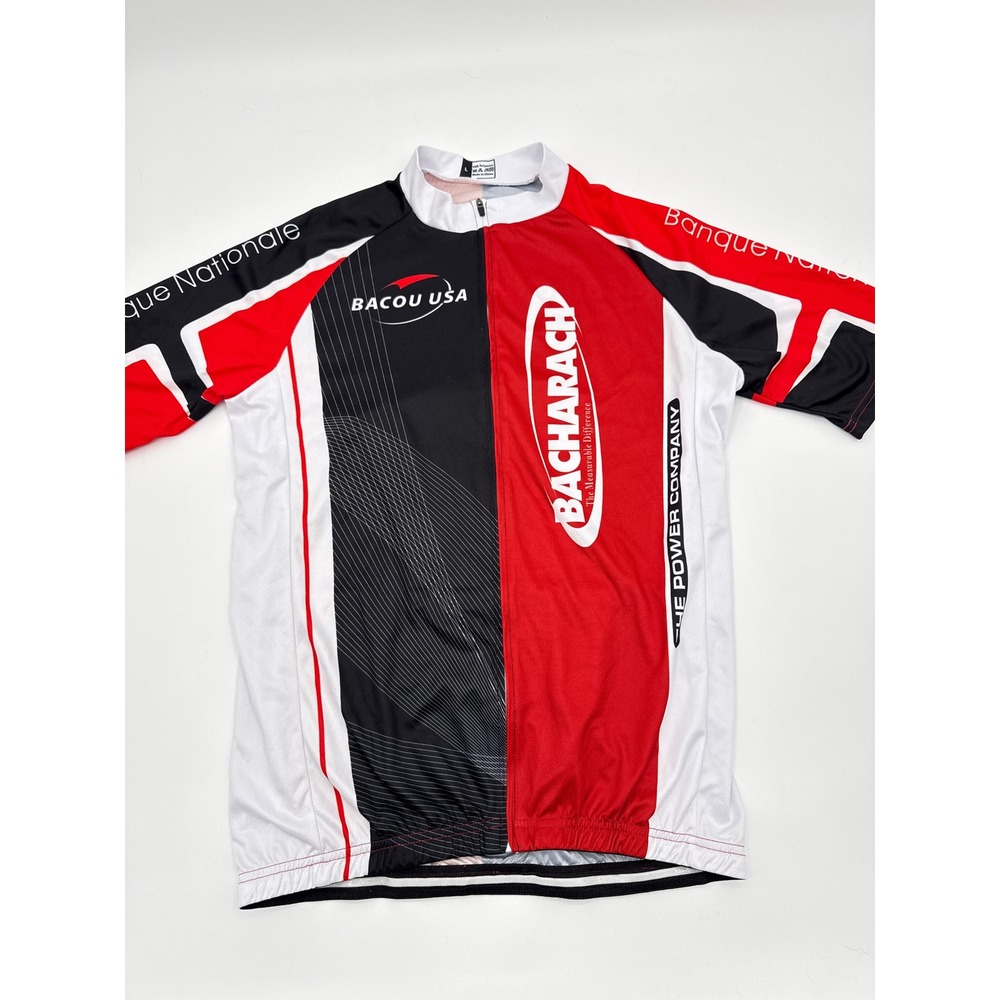 Bacou USA Bacharach Cycling Jersey Mens Large Red Black White Short Sleeve Zip - Picture 1 of 7